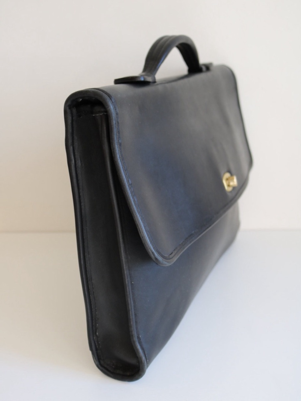 Coach Black Leather Briefcase with Gold Tone Lock & Hinges Vintage - Picture 2 of 8